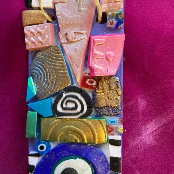 Handmade Polymer Clay Mosaic Art “Bee Mindful”Plaque Original On Wood - Picture 11 of 11